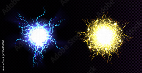 Vector realistic blue and yellow lightning balls