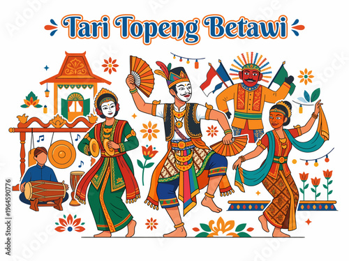 Indonesian Betawi Dance Performance with Traditional Costumes