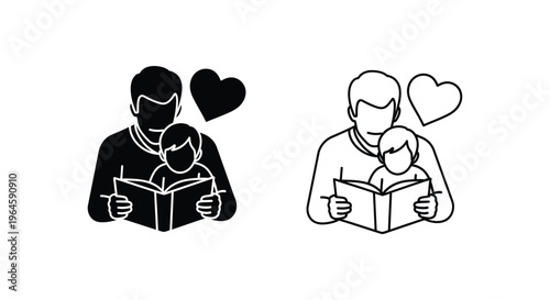 Father and child reading together love heart Vector