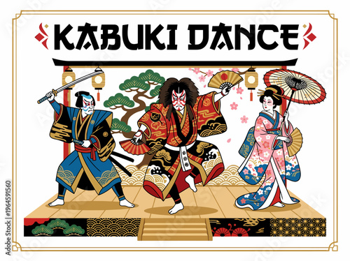 Kabuki Dance Performers in Traditional Japanese Costume