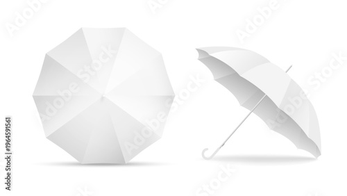 White blank umbrella icon set isolated on white background