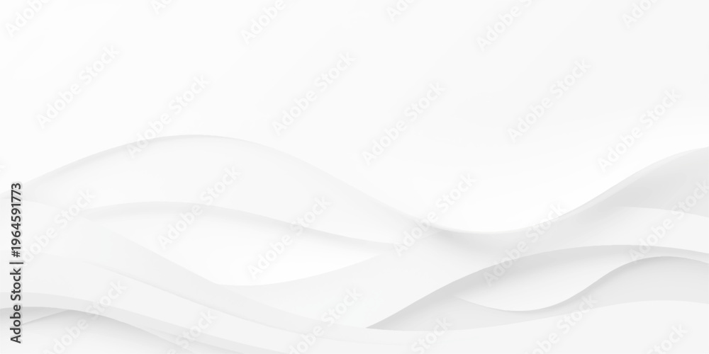 Fototapeta premium Clean Minimal White Background with Abstract Flowing Waves and Soft Shadow Layers, Smooth Curved Paper Cut Texture for Elegant Modern Design Templates, Presentations and Creative Backdrops.