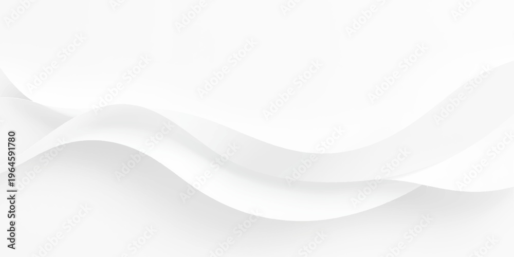 Obraz premium Clean Minimal White Background with Abstract Flowing Waves and Soft Shadow Layers, Smooth Curved Paper Cut Texture for Elegant Modern Design Templates, Presentations and Creative Backdrops.