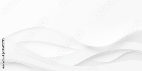 Clean Minimal White Background with Abstract Flowing Waves and Soft Shadow Layers, Smooth Curved Paper Cut Texture for Elegant Modern Design Templates, Presentations and Creative Backdrops.