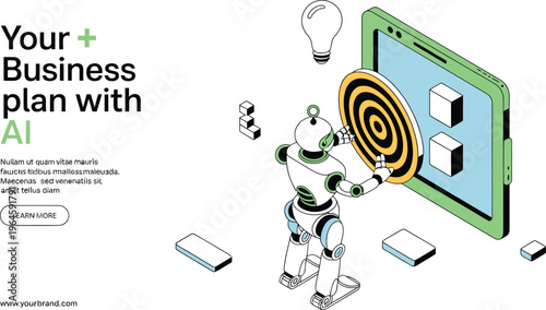 AI Business Planning Robot with Target on Screen artificial intelligence