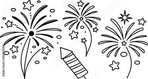 Black and white of fireworks and a firework fuse