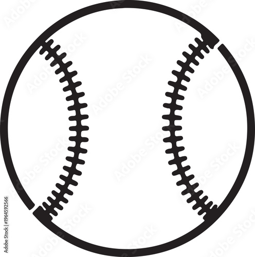 Baseball, sports icon, black and white vector, stitching details, sports equipment