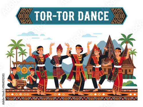 Tor-Tor Dance Performers in Traditional Indonesian Costume