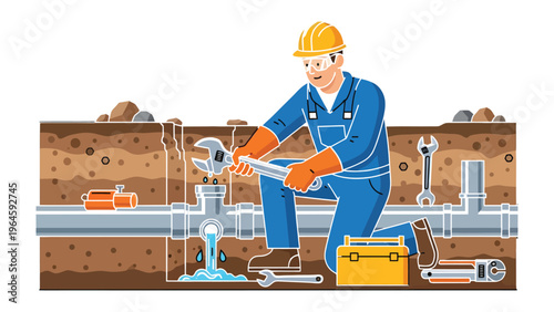 Plumber Repairing Pipeline: A skilled plumber addresses a critical pipeline issue, demonstrating expertise in fixing water system problems.