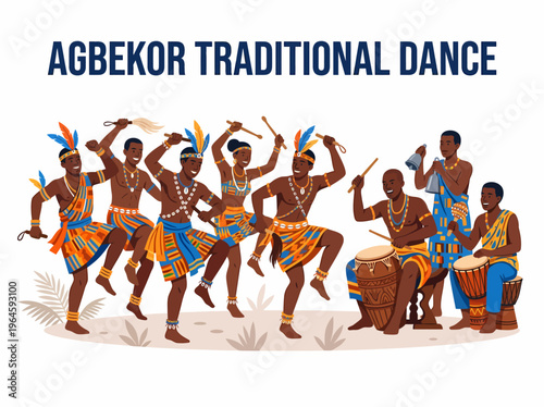 Agbekor Traditional Dance: African Performers in Vibrant Costumes