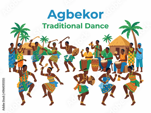 Agbekor Traditional Dance Performance Illustration