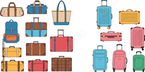 Collection of Colorful Travel Bags and Luggage Sets for Vacation, Business, and Adventure, Handbags, Backpacks, and Suitcases