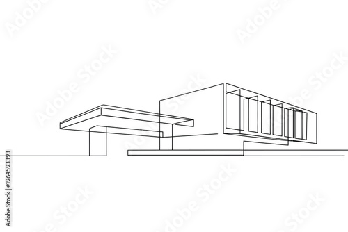 Minimalist line drawing of a modern architectural structure