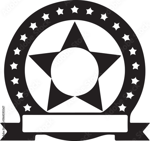 Black star badge, sheriff emblem, starburst logo, vector icon