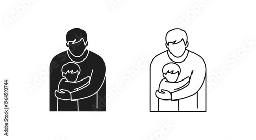 Father and baby line art, parenthood minimalist Vector