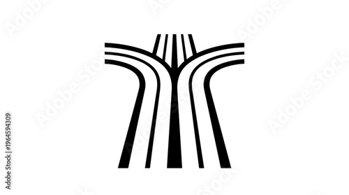Abstract forking road or splitting highway icon symbolizing divergent paths and decisions, isolated white background