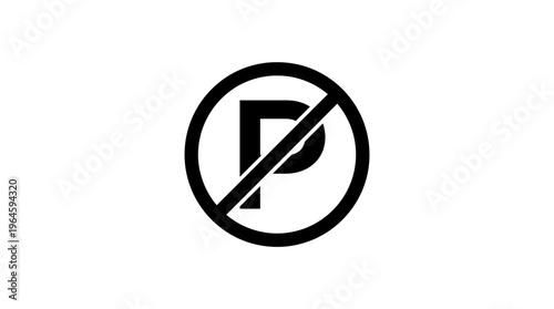 No Parking Zone Prohibition Sign Isolated White Background, Vehicle Restriction Symbol