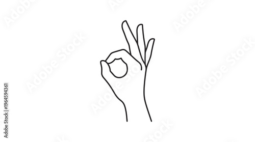 Outline Hand Showing OK Gesture for Approval or Agreement, on Isolated White Background.