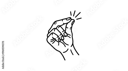 Outline Hand Snapping Fingers with Spark Lines, Illustrating Speed or a Sudden Idea, on Isolated White Background.