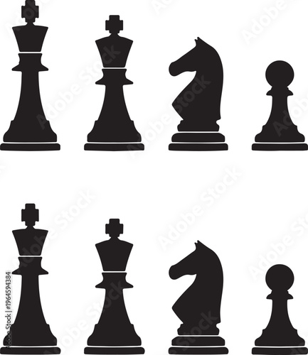 Black chess pieces icons, vector silhouette set, strategy game symbols, king queen knight pawn
