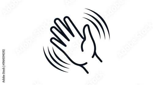 Minimalist Outline Hand Waving Gesture for Greeting or Farewell, on Isolated White Background.