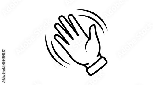 Outline Hand Waving Gesture Showing Hello or Goodbye, on Isolated White Background.