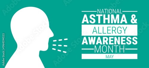 National Asthma and Allergy Awareness Month background, banner, card or poster design template is observed every year during May, to raise awareness about the mission. Vector illustration.