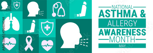 National Asthma and Allergy Awareness Month Geometric shape pattern background, banner, card or poster design template is observed every year during May, to raise awareness about the mission.