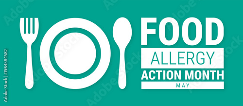 food allergy action month background, banner, card or poster design template is observed every year during May, to raise awareness about the mission. Vector illustration.