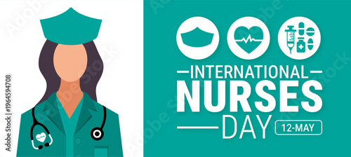 International Nurses Day background, banner, card or poster design template is observed every year during May, to raise awareness about the mission. Vector illustration.