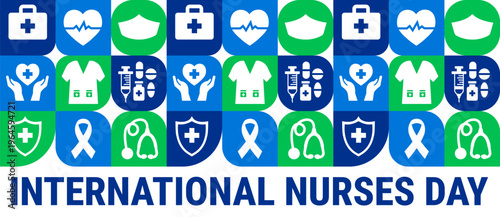 International Nurses Day Geometric shape pattern background, banner, card or poster design template is observed every year during May, to raise awareness about the mission. Vector illustration.