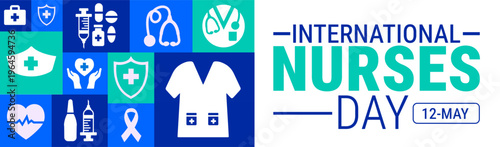 International Nurses Day Geometric shape pattern background, banner, card or poster design template is observed every year during May, to raise awareness about the mission. Vector illustration.