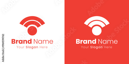 A vibrant red abstract WiFi signal symbol logo. brand identity logo design
