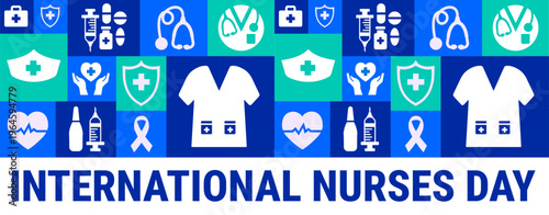 International Nurses Day Geometric shape pattern background, banner, card or poster design template is observed every year during May, to raise awareness about the mission. Vector illustration.