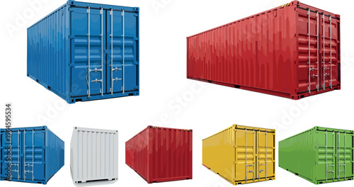 Colorful Shipping Containers - Vector Set of Cargo Containers in Various Colors