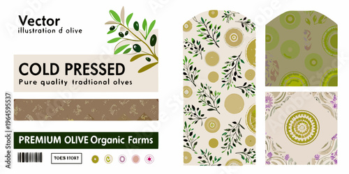 Olive branch and pattern designs for food packaging and branding