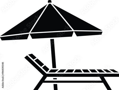 Black beach chair and umbrella on white background 7
