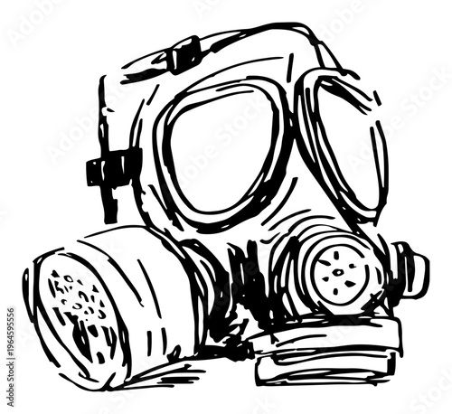 Gas mask respirator for chemical and biological protection black and white sketch