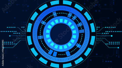 Abstract blue circular design with technological circuit board elements