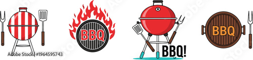 BBQ Grill Icon Collection Vector Set with Barbecue Equipment Fire Flame and Cooking Tools for Outdoor Party Food Design and Summer Grill Graphics