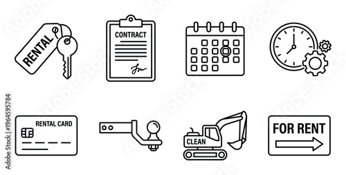 Rental services contract and business elements keys car rental card and for rent sign