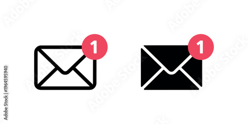 Black and white envelope with red notification badges red badge email message