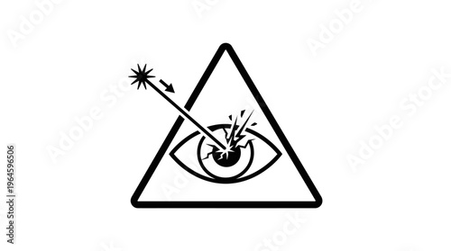 Laser Hazard Warning Triangle Sign with Eye and Laser Beam on Isolated White Background