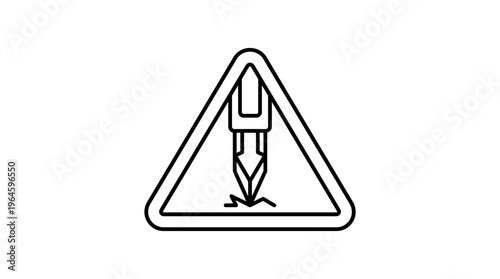 Triangular Warning Sign Depicting a Drill Bit Penetrating a Surface, Indicating Drilling Operation or Puncture Hazard on an Isolated White Background.