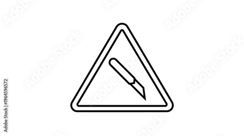 Free Download Triangular Warning Sign Depicting a Sharp Object or Knife, Indicating Cut Hazard on an Isolated White Background. - GFXLoad