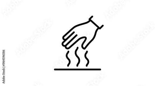 Hot Surface Warning Icon with Hand Over Wavy Heat Lines on Isolated White Background