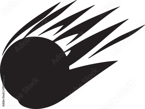 Black comet, meteor, or asteroid icon, speed motion graphics, abstract symbol