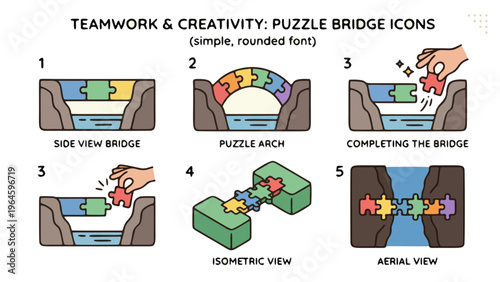 Puzzle piece bridge connecting two cliffs icon sheet