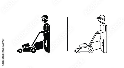 Lawn mower comparison black and white line art Vector
