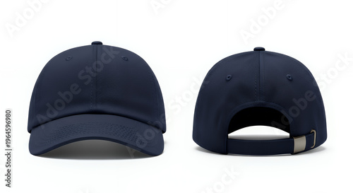 A crystal clear photo of navy blue baseball cap mockup front and back views white background design template hat mockup mockup cap hat template fashion clothing baseball front sport isolated blank